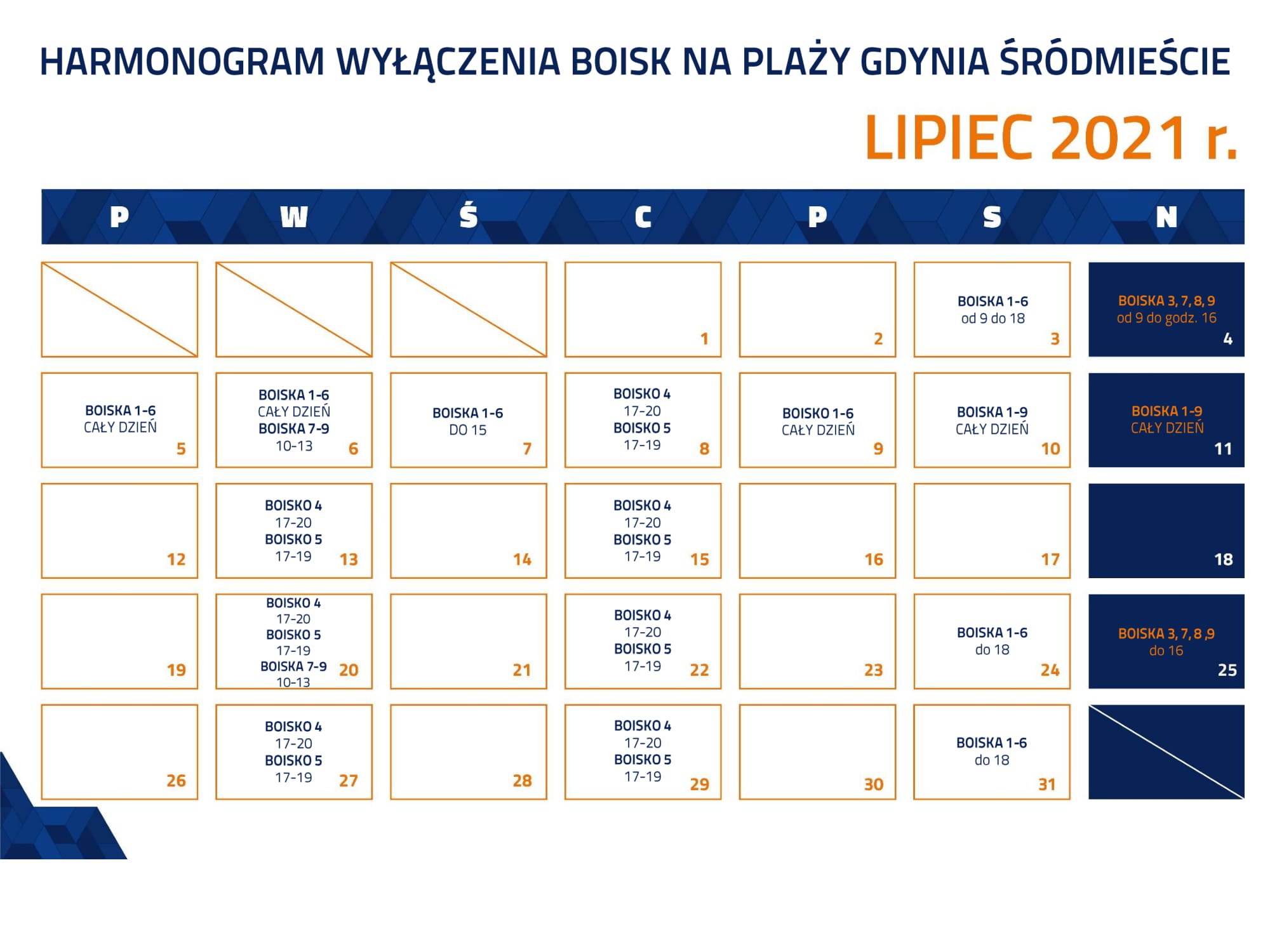 harmonogram zajętości boisk