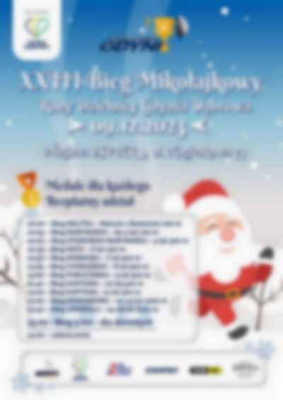 plakat imprezy z mikołajem w tle